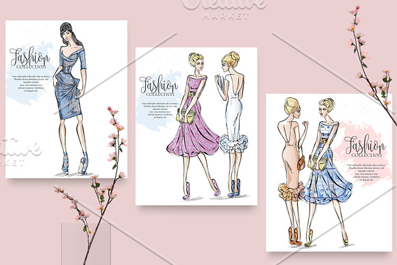 Set of 11 Fashion Girls in Paris in Illustrations - product preview 1