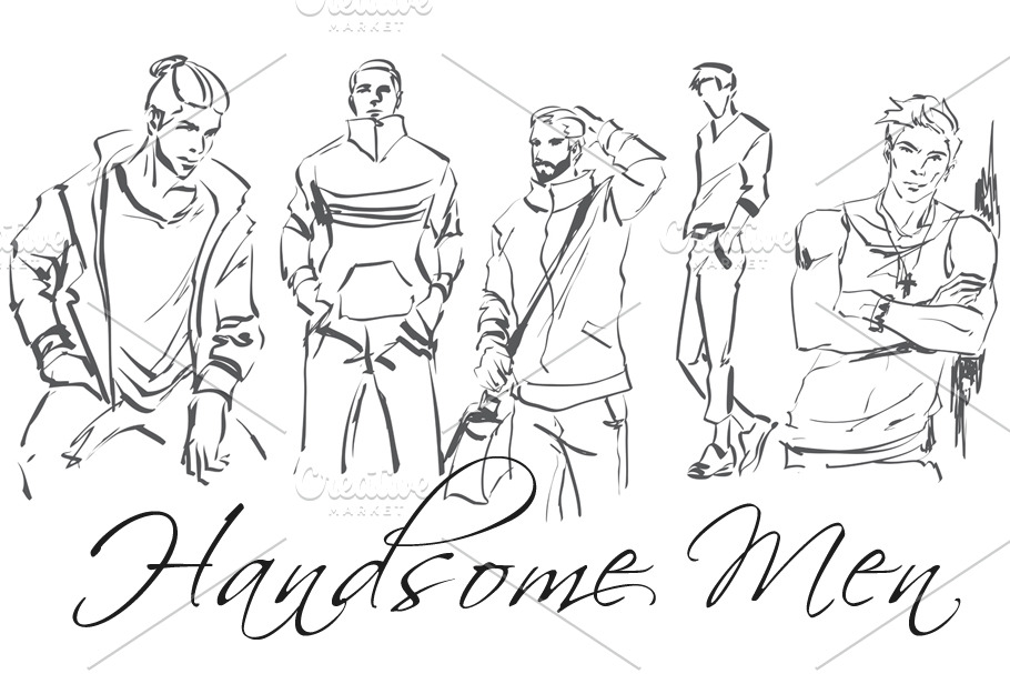 Set of logo with men. Hand drawing