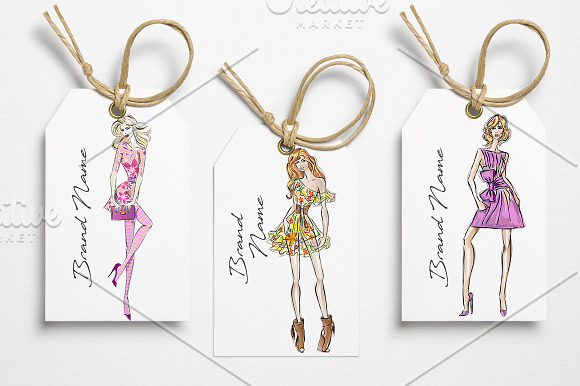 Set of 11 Fashion Girls in Paris in Illustrations - product preview 2