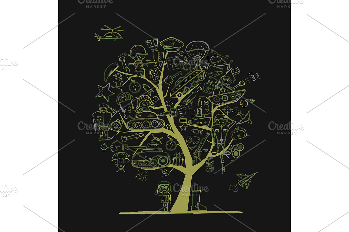 Military tree, sketch for your design. Gift card for men. Vector illustration in Objects - product preview 8