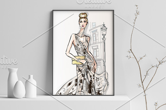 Set of 11 Fashion Girls in Paris in Illustrations - product preview 3