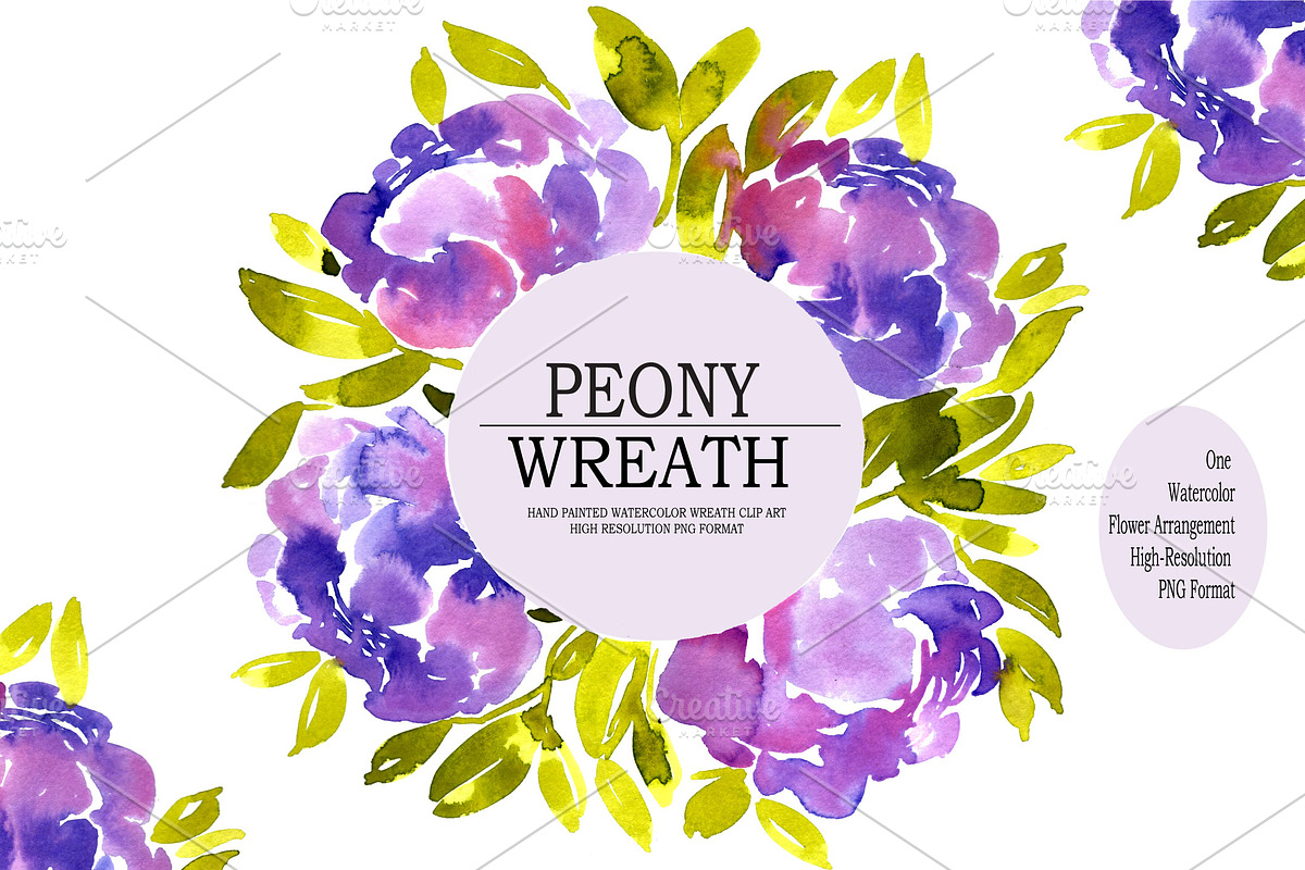 Watercolor Peony Wreath in Illustrations - product preview 8