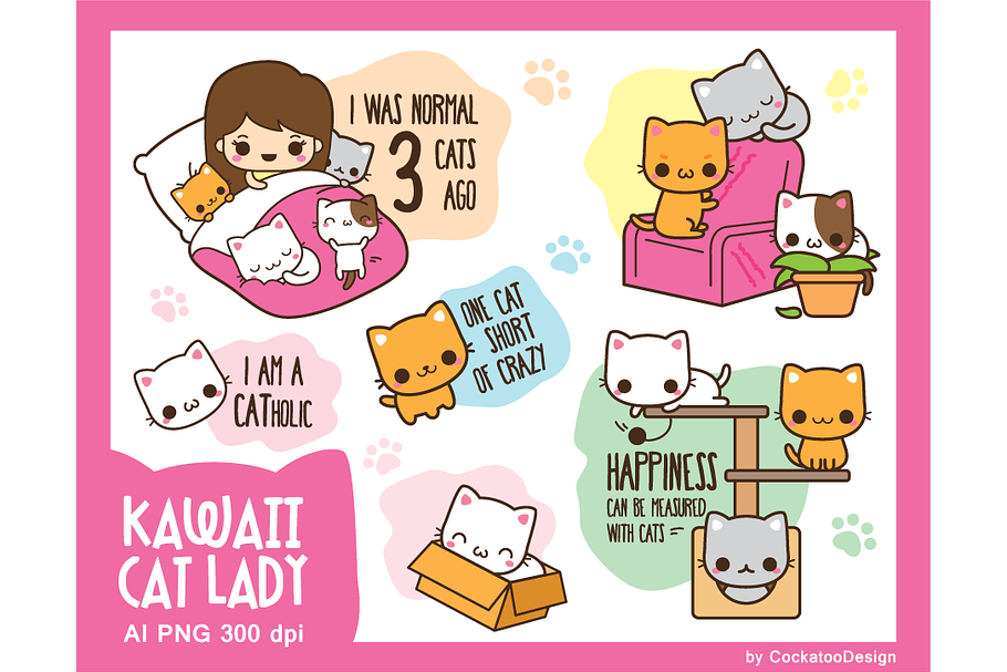 Kawaii Cat Lady in Illustrations - product preview 8