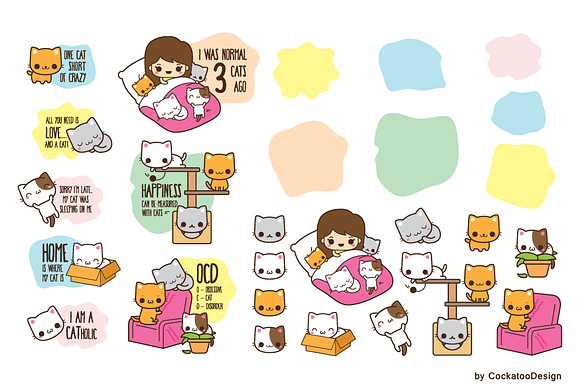 Kawaii Cat Lady in Illustrations - product preview 1