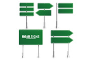 Road green traffic sign. Blank board with place for text.Mockup. Isolated on white information sign. Direction. Vector illustration.