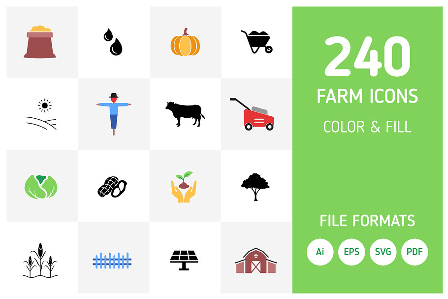 240 Agriculture and Farm Icon Set