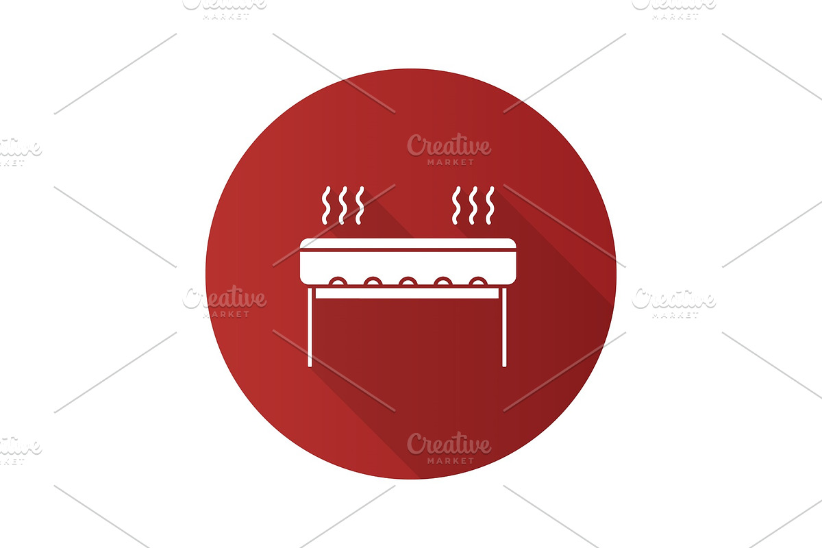 Charcoal barbecue grill flat design long shadow glyph icon in Graphics - product preview 8