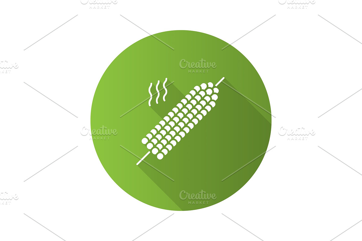 Grilled corn on skewer flat design long shadow glyph icon in Icons - product preview 8