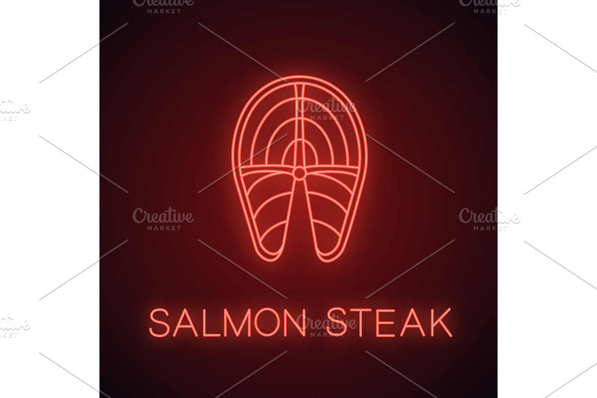 Salmon fish steak neon light icon in Graphics - product preview 8