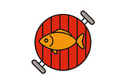 Fish on barbecue grill color icon