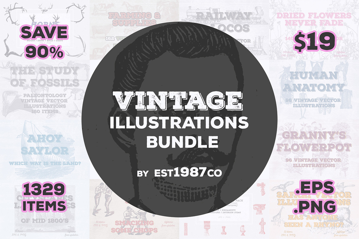 Vintage Vector Illustrations Bundle in Illustrations - product preview 8