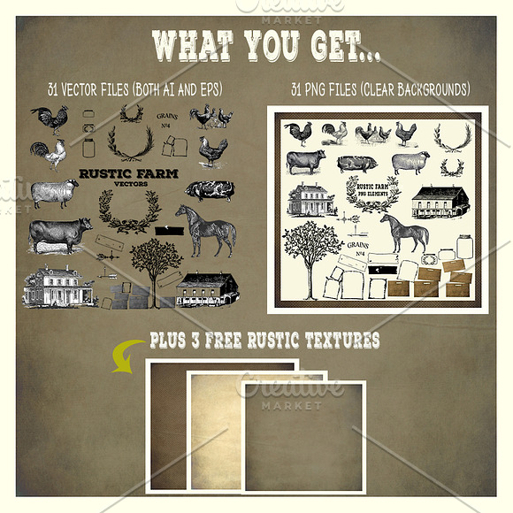 Rustic Farm Vector & PNG Elements in Illustrations - product preview 1