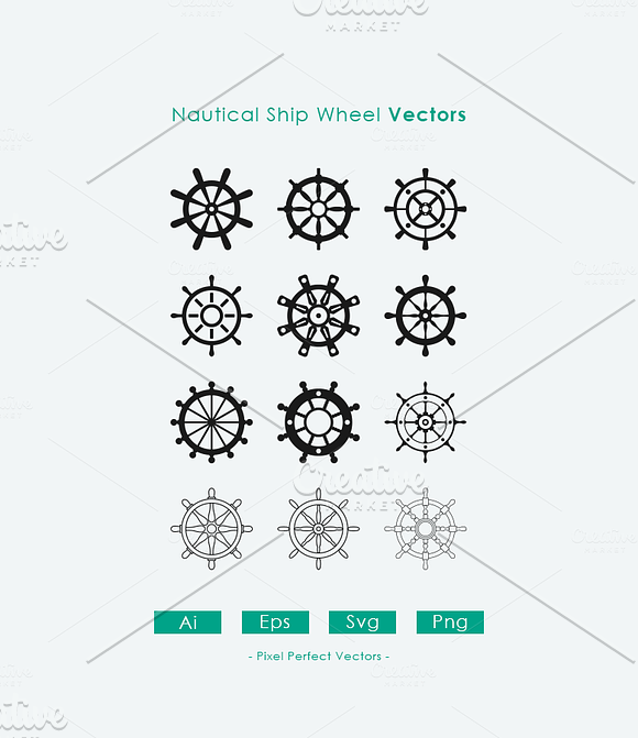 12 Nautical Ship Wheel Vectors in Objects - product preview 1