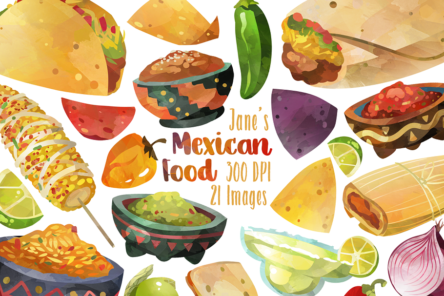 Watercolor Mexican Food Clipart