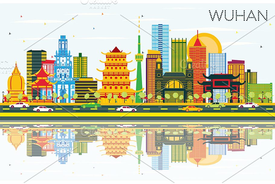 Wuhan China City Skyline in Illustrations - product preview 8