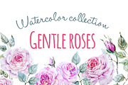 Watercolor gentle roses set+PNG!
