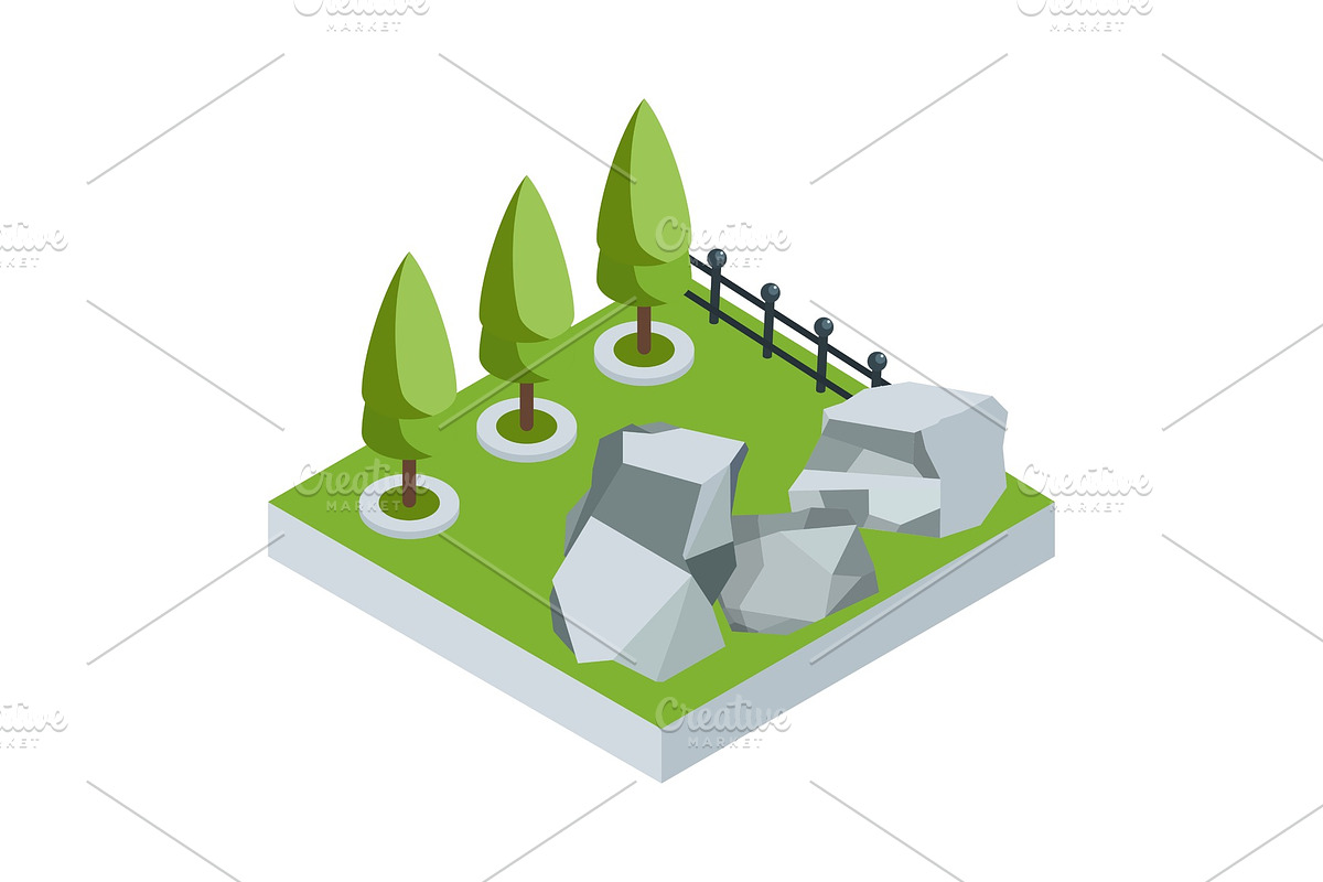isometric stone garden in Illustrations - product preview 8