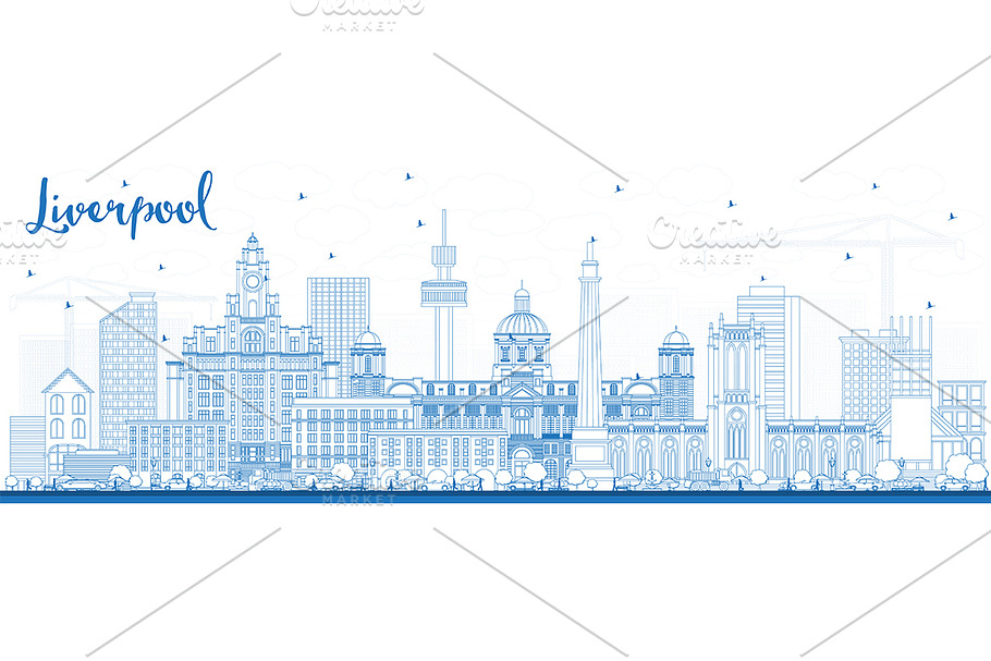 Outline Liverpool Skyline in Illustrations - product preview 8