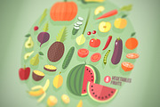 Fruits and vegetables flat icons set