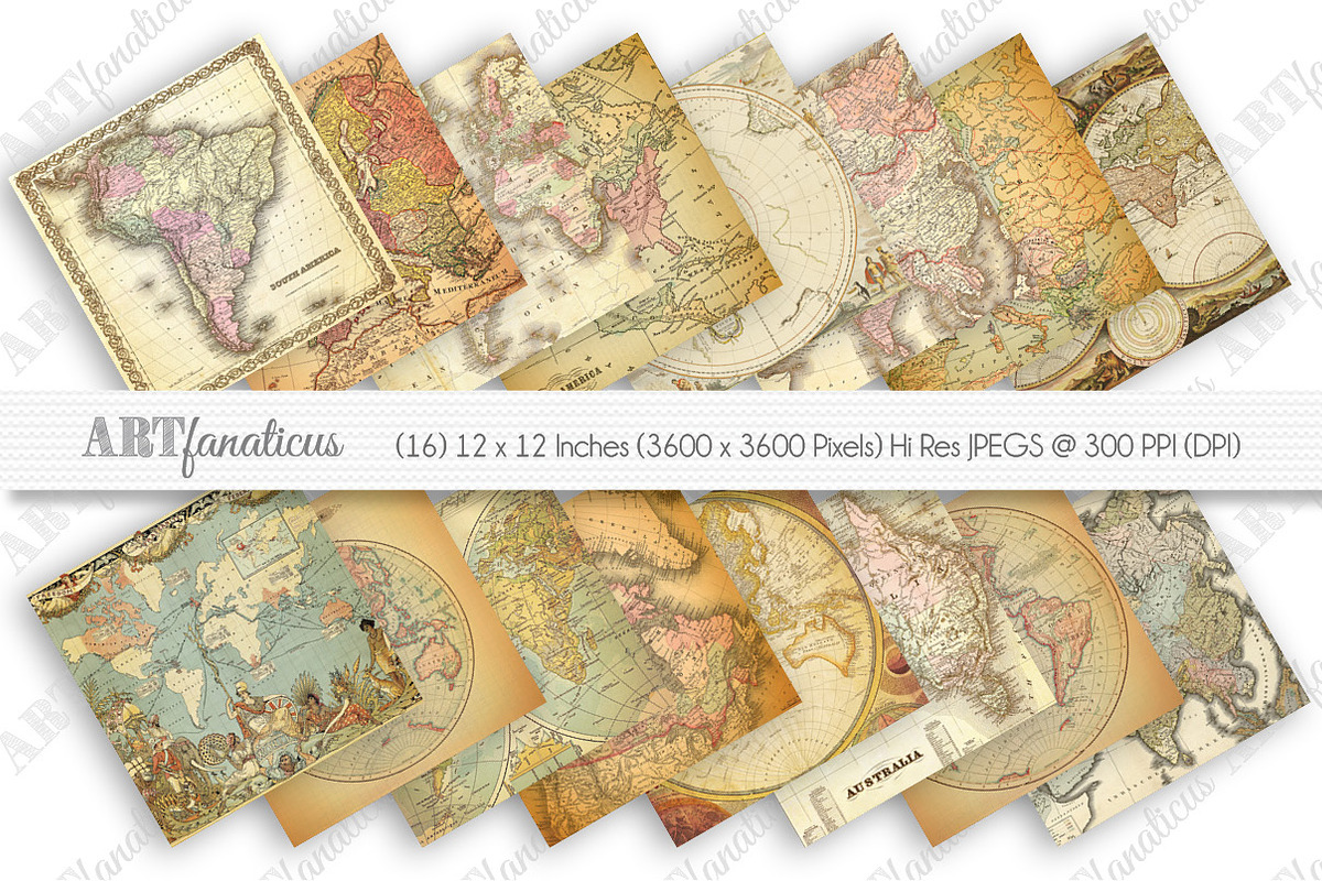 VINTAGE MAPS Digital Paper Designs in Illustrations - product preview 8