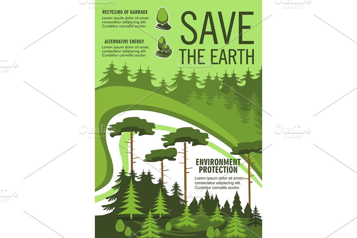 Save Earth poster with green nature ecology tree in Illustrations - product preview 8
