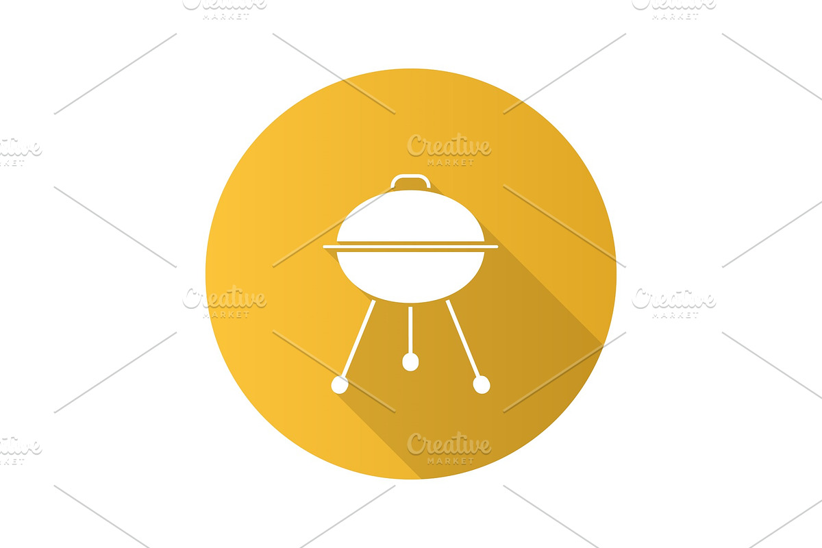 Kettle barbecue grill flat design long shadow glyph icon in Graphics - product preview 8