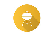 Kettle barbecue grill flat design long shadow glyph icon