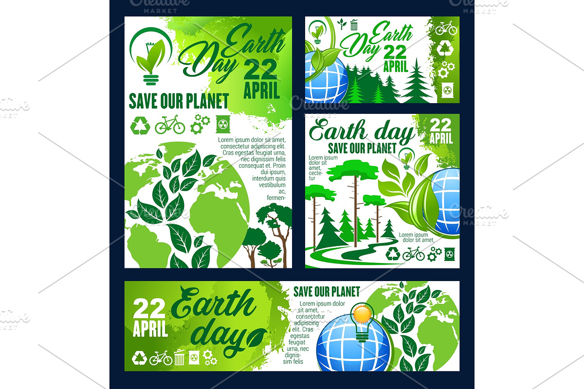 Earth Day greeting banner of ecology conservation in Illustrations - product preview 8