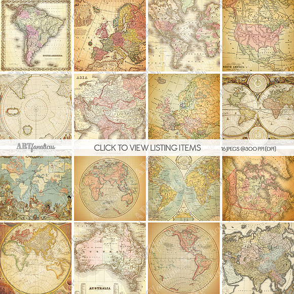 VINTAGE MAPS Digital Paper Designs in Illustrations - product preview 2