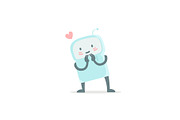 Robot toy love you and shy. Cute small new emoji sticker Icon. Very cute for child kid picture with heart. You are beautiful. Flat color vector illustration
