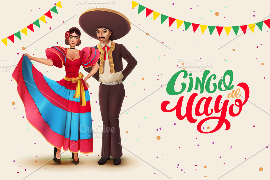 Mexican woman and man. Cinco de Mayo in Illustrations - product preview 8