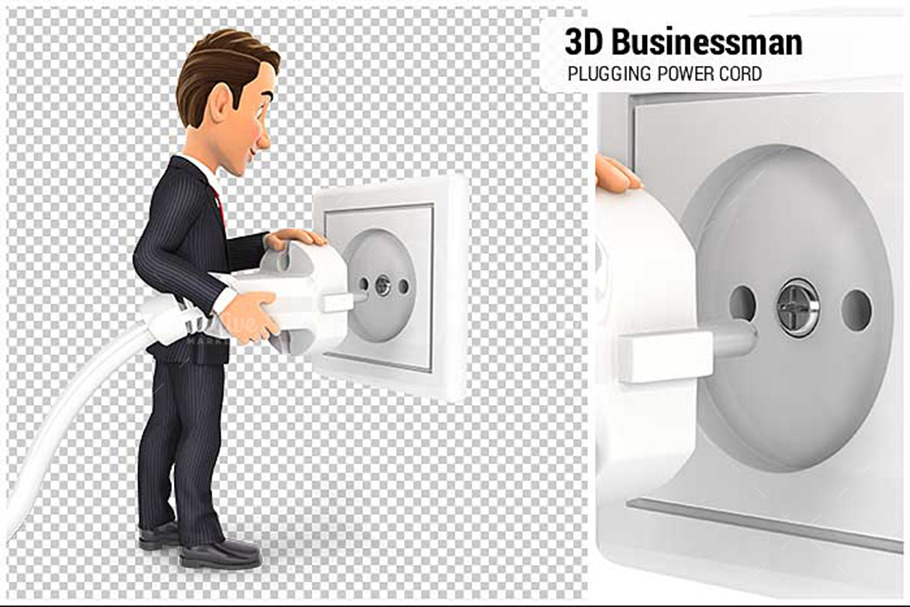 3D Businessman Plugging Power Cord in Illustrations - product preview 8