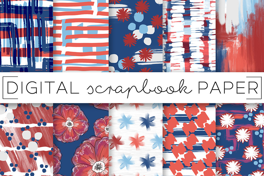 Red White + Blue Digital Paper in Patterns - product preview 8