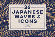 36 Japanese Wave & Gold Icons