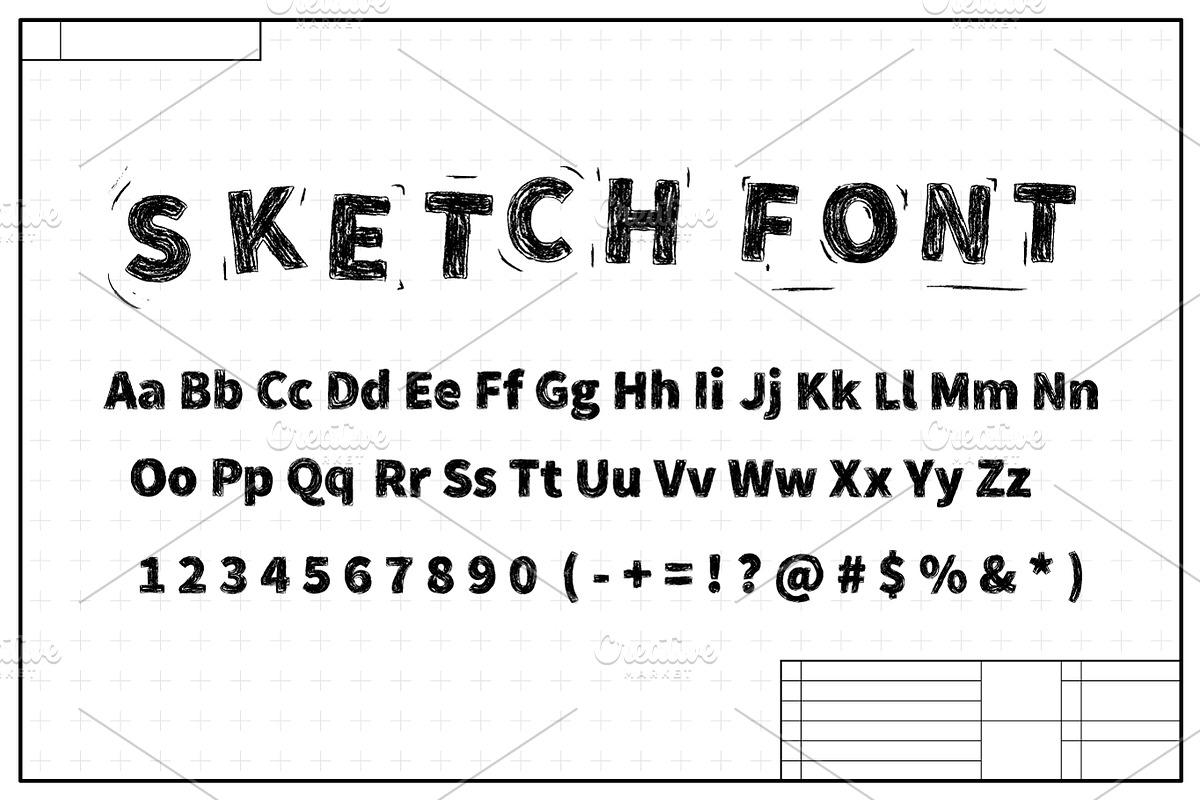 Black sketch font on blueprint plan in Symbol Fonts - product preview 8