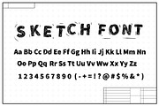 Black sketch font on blueprint plan