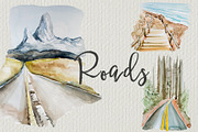 Watercolor Roads Clipart Set