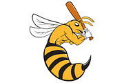 Killer Bee Baseball Player Bat Carto