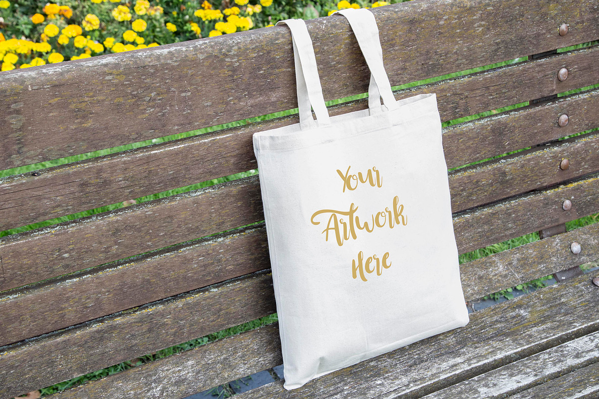 Tote bag on bench mockup in Product Mockups - product preview 8