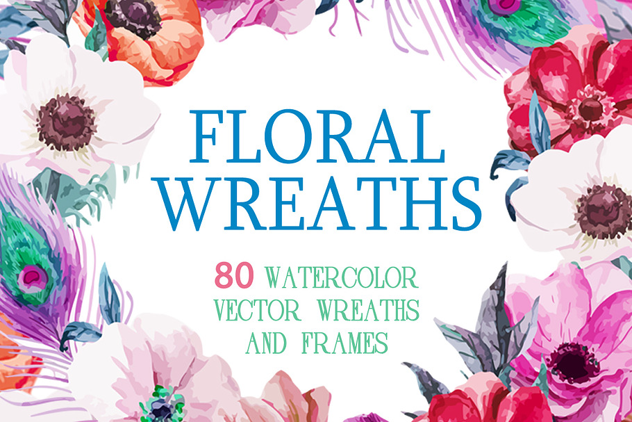 80 Watercolor wreaths mega set