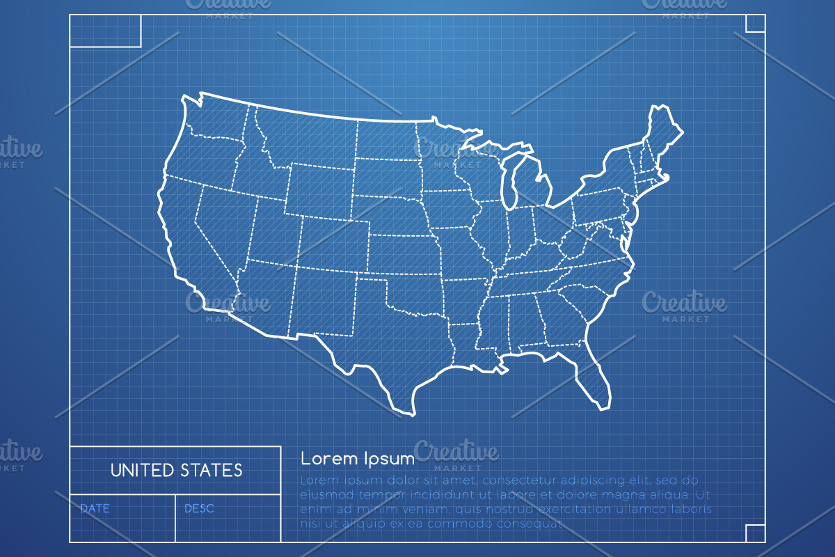 USA Blueprint Map in Illustrations - product preview 8