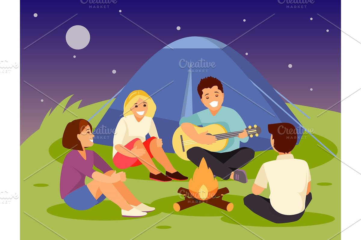 Friends near a fire in Illustrations - product preview 8