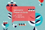 Geometric flowers & birds collection