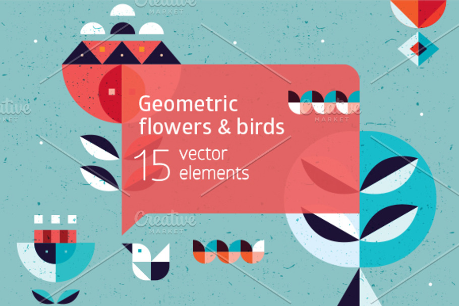 Geometric flowers & birds collection in Objects - product preview 8