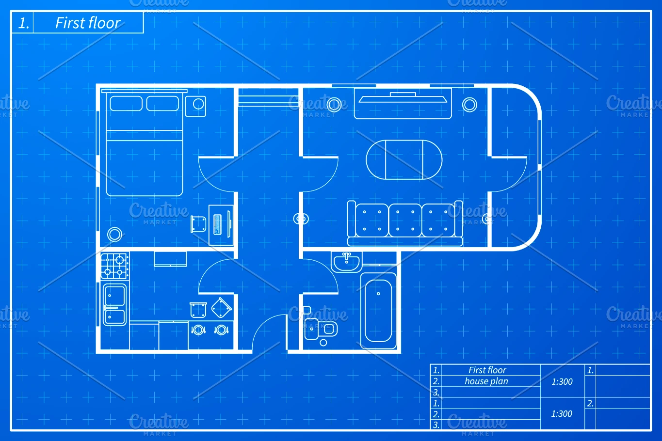 Blueprint style house plan | Custom-Designed Illustrations ~ Creative