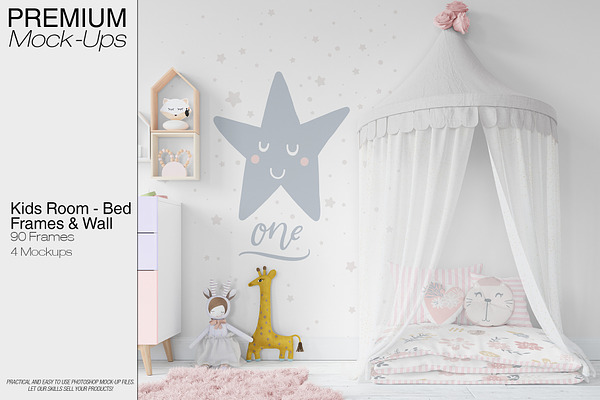 Kids Bed with Drapery Wall & Frames