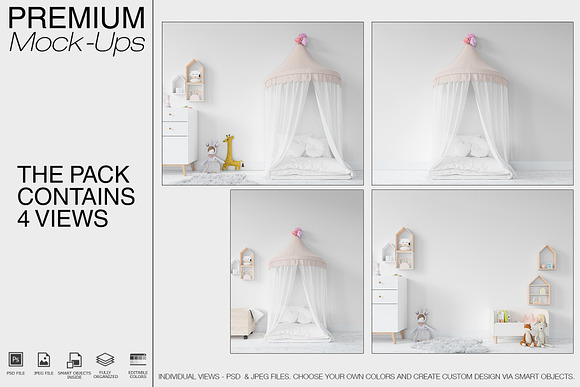 Kids Bed with Drapery Wall & Frames in Product Mockups - product preview 1