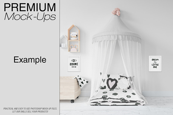 Kids Bed with Drapery Wall & Frames in Product Mockups - product preview 3