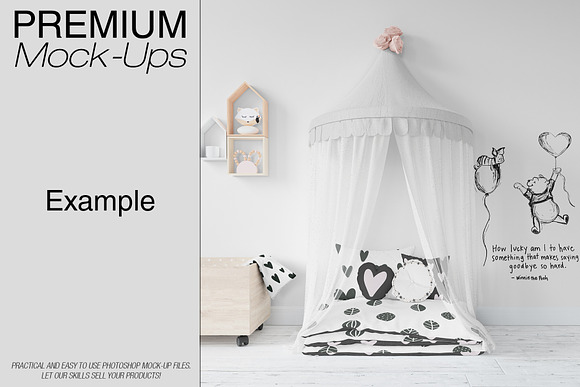 Kids Bed with Drapery Wall & Frames in Product Mockups - product preview 5