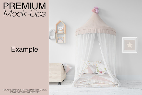 Kids Bed with Drapery Wall & Frames in Product Mockups - product preview 8